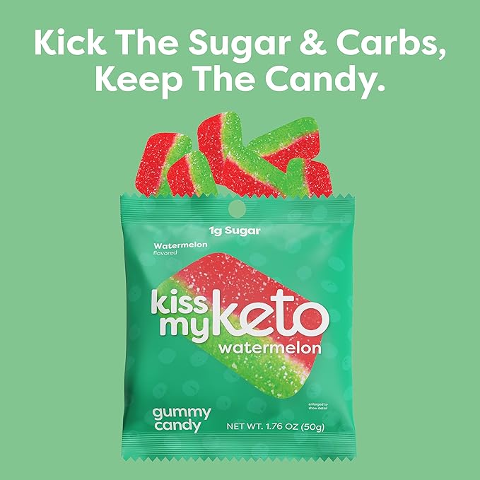 Kiss My Keto Gummies Candy – Low Carb Watermelon Candy Gummy, Keto Snack Pack – Healthy Candy Gummys – Vegan Candy, Keto Gummy Candy – Keto Candy Gummies (24-pack)