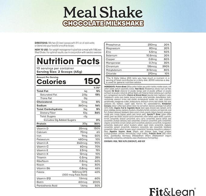 Fit & Lean Meal Shake, Fat 1lb, 10 10 Servings