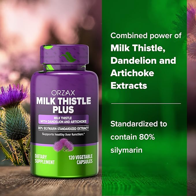 ORZAX Milk Thistle 250 mg 80% Silymarin 120 Vegetable