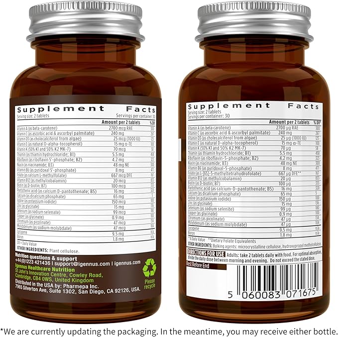 Igennus Methylated Men's Multivitamin, MTHFR Supplement with Active B-Vitamins, 21 Highly Bioavailable Nutrients, Multivitamin for Sustained Release, Clean Label, Non-GMO & Halal 60 Tablets
