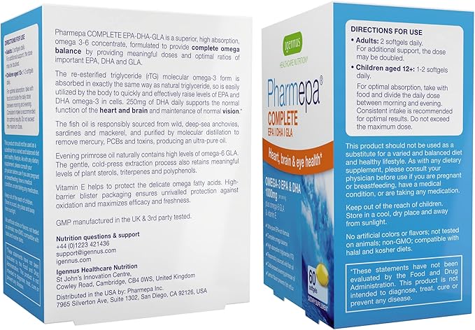 Pharmepa Complete EPA DHA rTG Omega 3 1000mg, 1000mg, High 6 GLA 360 Servings