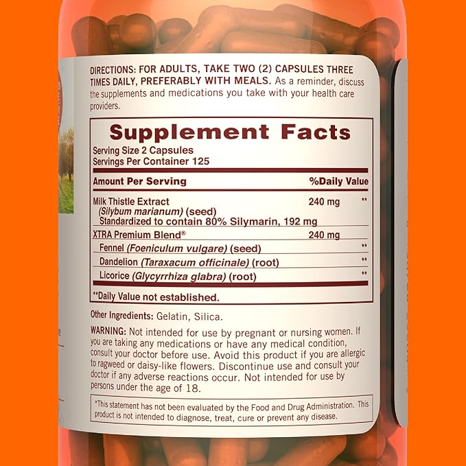 Sundown Standardized Milk Thistle 240 mg, 250 Capsules