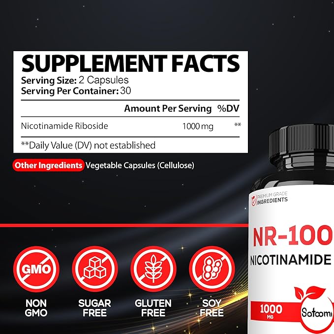1000mg NAD Supplement with Nicotinamide Riboside NR - Cellular Support, Aging Health, Overall Wellness - 60 Count Supply for 30 Days