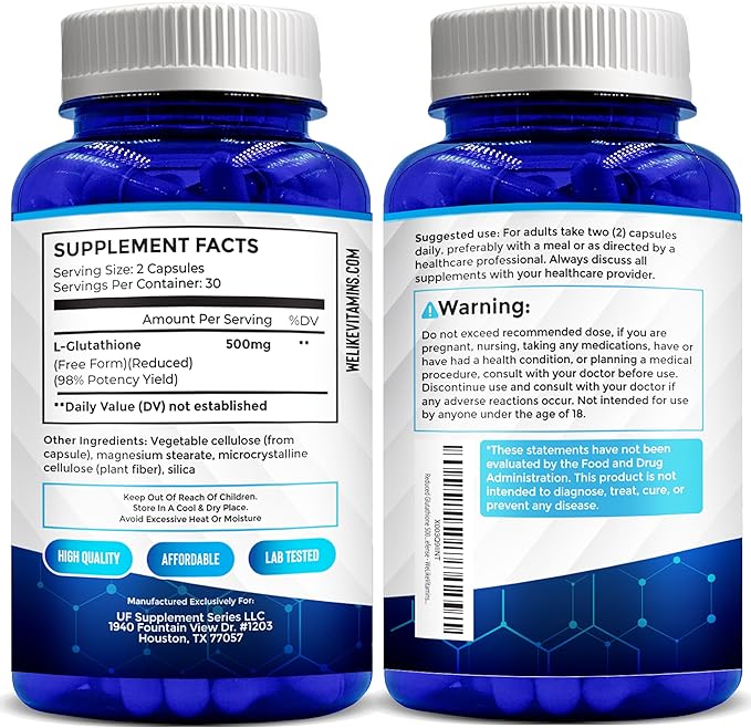 We Like Vitamins Glutathione 500mg Per Serving 60 Glutathione