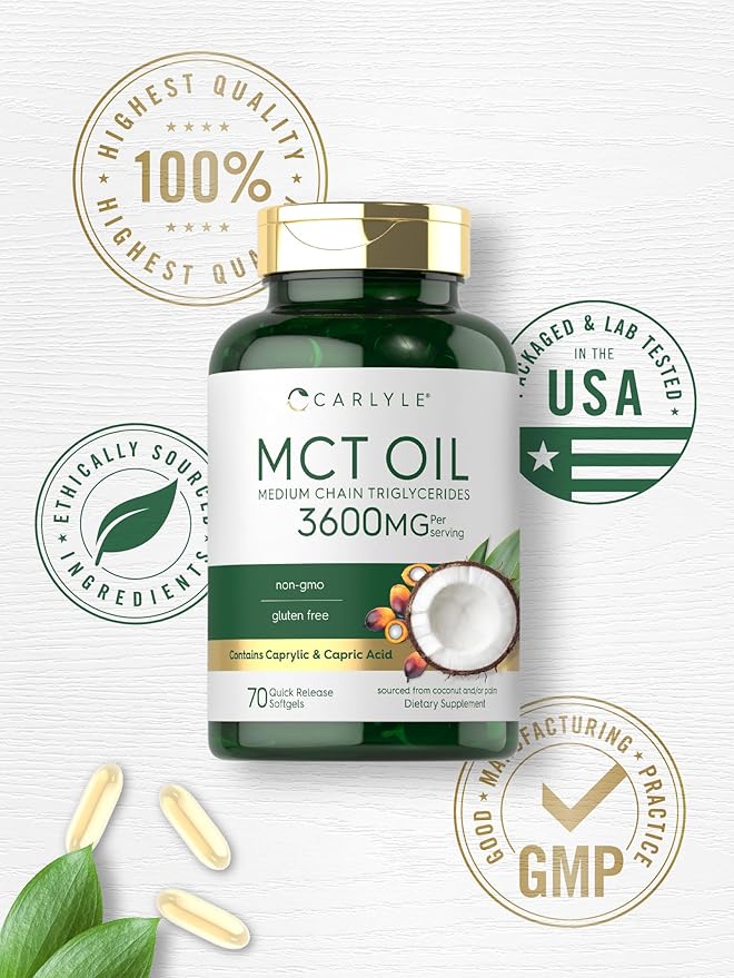 Carlyle MCT Oil Capsules 3600 mg | 70 Softgels | Keto Coconut Oil Pills | Non-GMO & Gluten Free Supplement