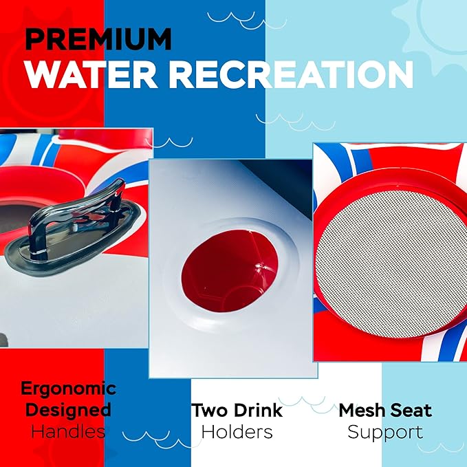 2025 New & Upgraded Sunlite Sports Heavy Duty River Tube Inflatable, Premium Water Float to Lounge Above Lake and River, Outdoor Water Raft Sport Fun, Recreational Use