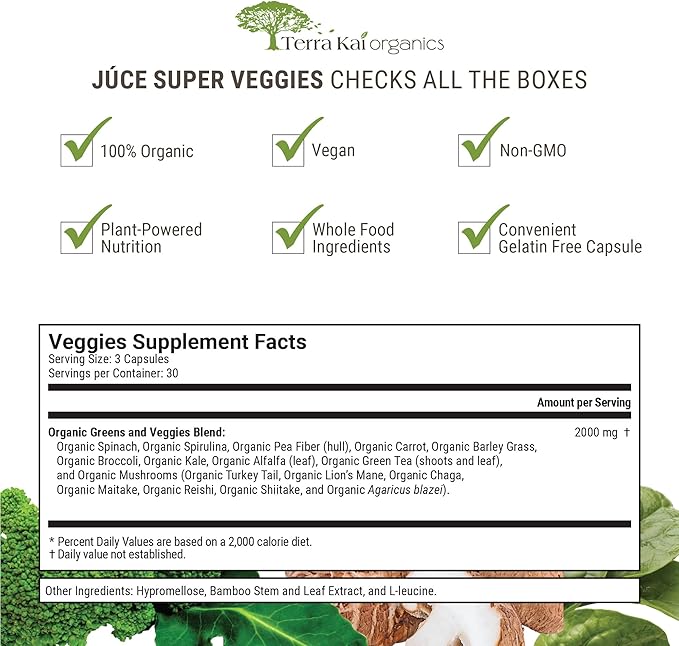 Organic Super Veggies Supplement Gluten/Gelatin Free, 16 Vegetables (90 Count)