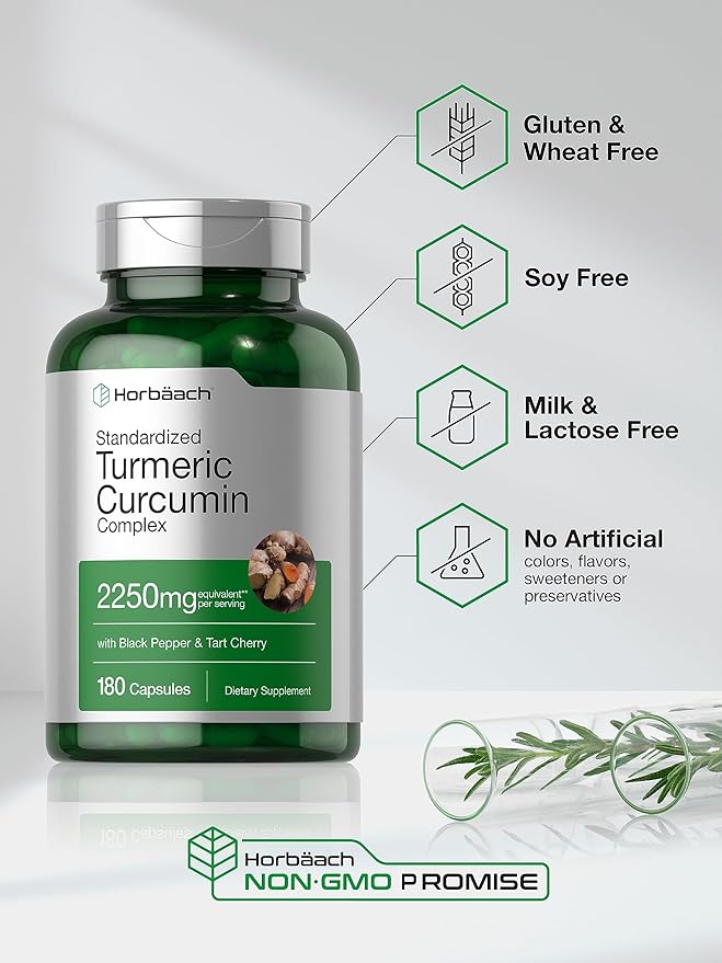Horbäach Turmeric Supplement with Black Pepper 2250mg 180 Capsules