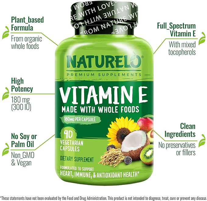 NATURELO Vitamin E 180 mg (300 IU) 90 Vegan