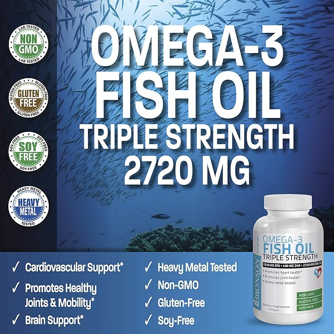 Bronson Omega 3 Fish Oil Triple 2720 mg, 1250 mg 488 mg, 180 Softgels