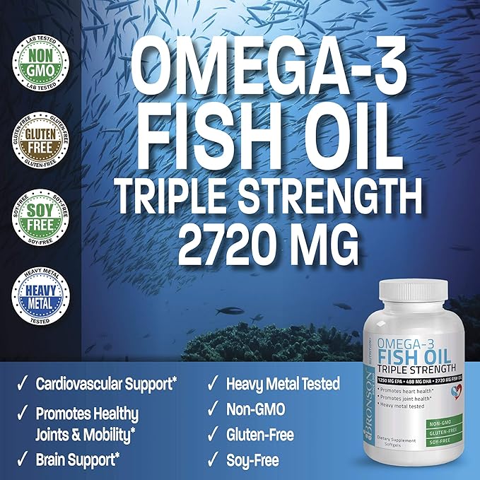 Bronson Omega 3 Fish Oil Triple 2720 mg, 1250 mg 488 mg, 360 Softgels