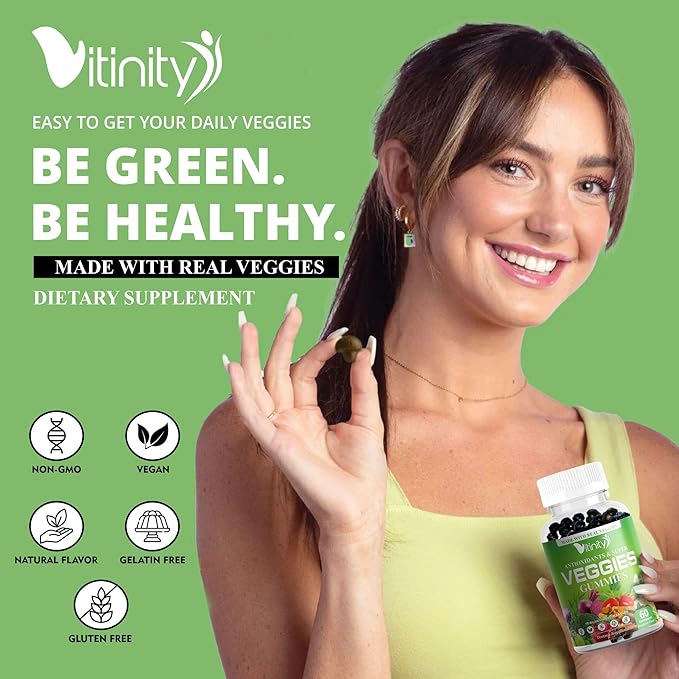 Veggies Supplement-Made with Real Super Veggies Delicious Gummies(120 Chews),30 Veggies,Herbs,Fruit and Vegetable Supplement,Non-GMO,Pectin-Based,Gluten-Free,No More Pills (60 Day)