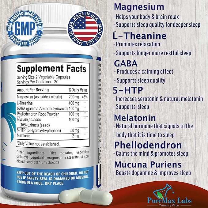Natural Calm Sleep Aid with Magnesium, 5-Htp | 60 Capsules