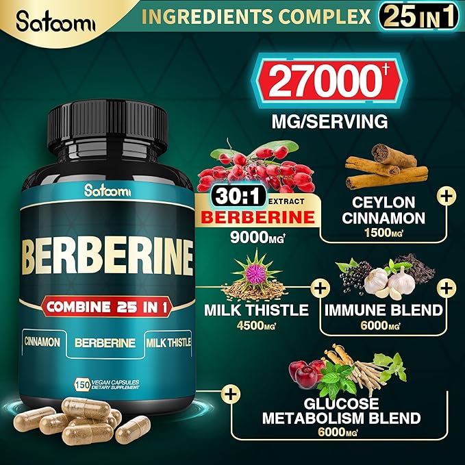 25in1 Berberine Supplement 27000mg per 30:1) Berberine 9000mg Ceylon 1500mg Milk 4500mg and