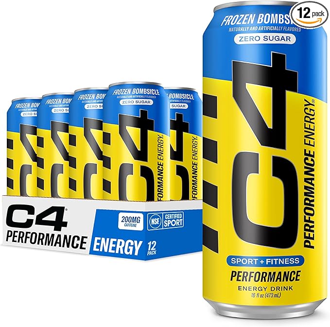 C4 Energy Drink 16oz (Pack of 12) - Frozen Bombsicle - Sugar Free Pre Workout Performance Drink with No Artificial Colors or Dyes