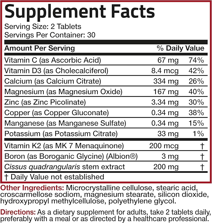Bronson Bone Health & Strength Complex* 200 MCG K2 as MK7, Plus D3, and 60 Tablets