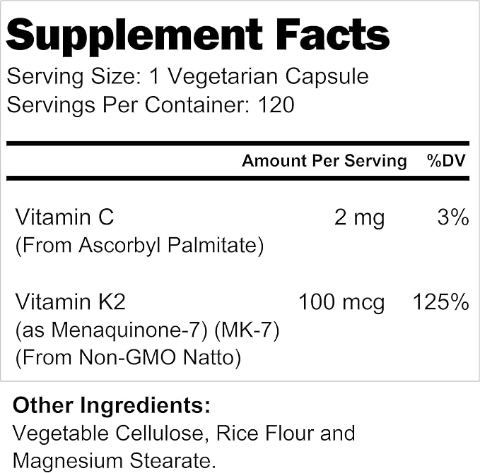 Vitamin K2 MK-7 100mcg – 120 4-Month Supply,