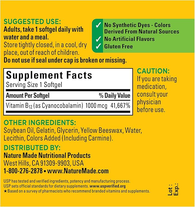 Nature Made Vitamin B12 1000 mcg, 150 Softgels, 150 Day