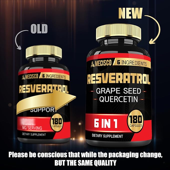 6in1 Trans Resveratrol Supplement with Grape 1000mg Organic 180 Capsules