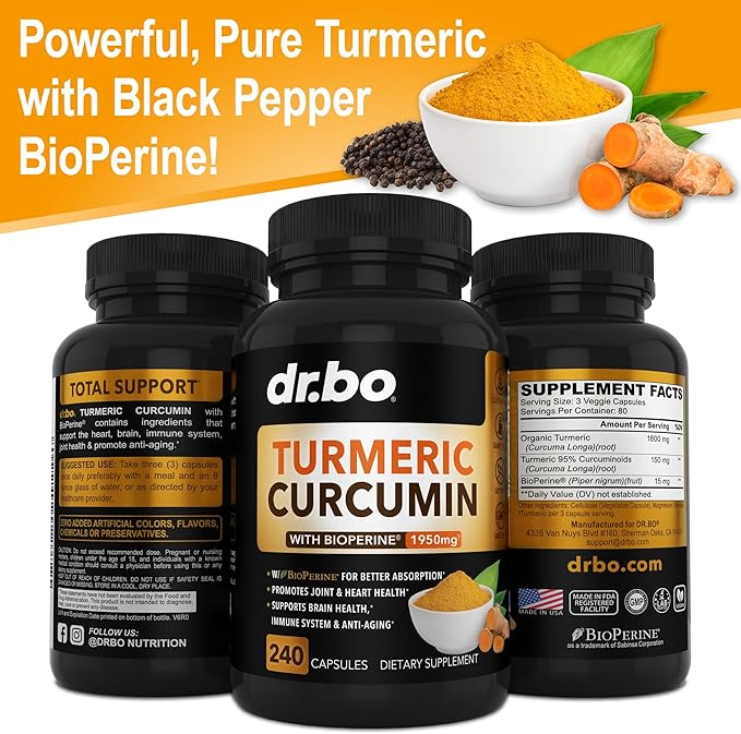 Turmeric Curcumin with BioPerine Supplement Capsules 1950mg Curcuma 240 Turmeric
