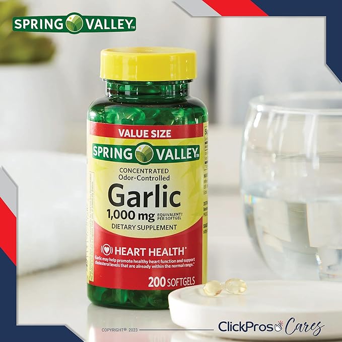 Spring Valley Odor-Controlled Garlic Softgels Dietary 1,000 mg 200 Count (3 Items)!