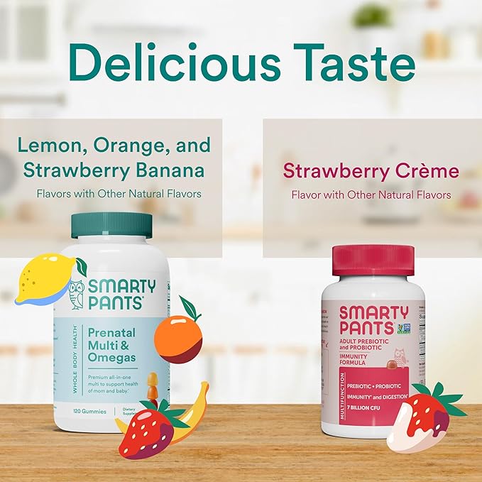 SmartyPants Prenatal Multivitamins and Probiotic Immunity 3 Fish D3, C, (30 Day