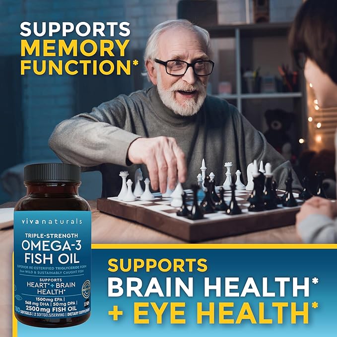 Triple Strength Omega 3 Fish Oil Supplement 2500 mg 3 Fatty 180 Pescatarian-Friendly