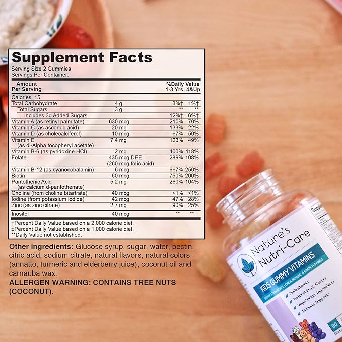 Nature's Nutri-Care Kids Gummy Vitamins - Kid Multivitamin Gummies with Vitamin C & D, Folate & Zinc Vitamins for Immunity Support, Grow & Gain Toddler Smart Focus