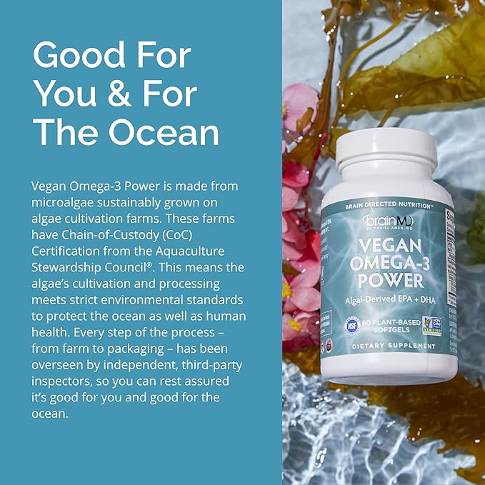 BRAINMD Dr Amen Vegan Omega-3 Power 60 Plant-Based 1,100 mg 30 Servings