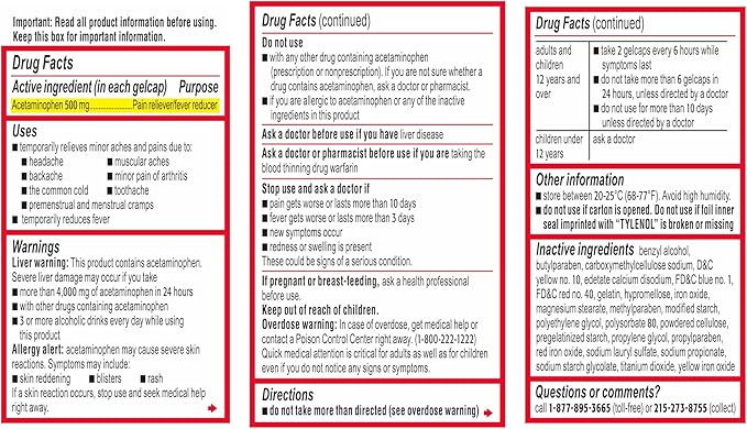 Tylenol Extra Strength Acetaminophen Rapid Release 500 mg 50 ct