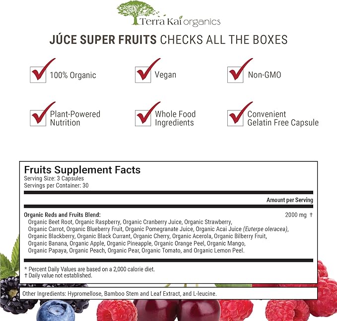Organic Super Fruits Supplement Gluten/Gelatin Free, 23 Fruits (90 Count)