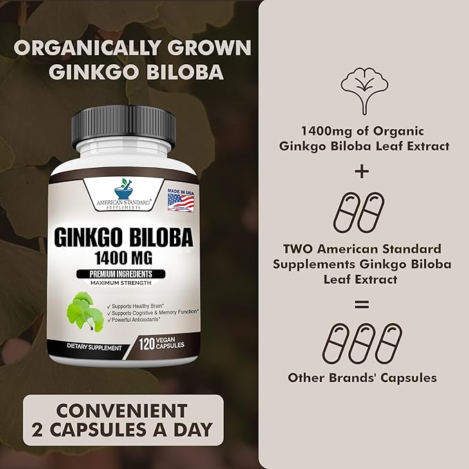 Ginkgo Biloba 1400mg, Organic Ginkgo Biloba, 120 Veg