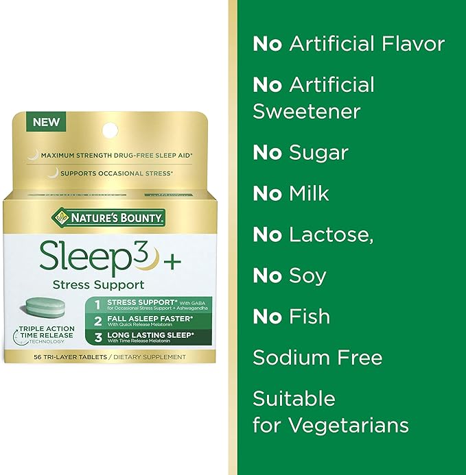 Nature's Bounty Stress Support Melatonin by Sleep3, 10mg, 10mg, Tri-Layered 56 Count