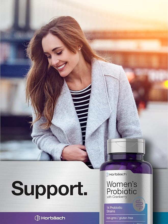 Horbaach Probiotic for Women with Cranberry | 90 Capsules | 14 Probiotic Strains | Non-GMO, Gluten Free Supplement