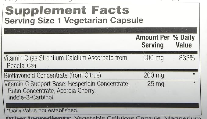 SOLARAY Reacta-C with Vitamin C 500mg 200mg Bioflavonoid 24 Hour 180 Capsules, 180 Servings
