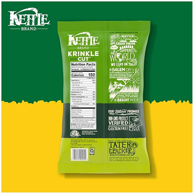 Kettle Brand Potato Chips, Krinkle Cut, Dill Pickle Kettle Chips, 7.5 Oz (Pack of 12)