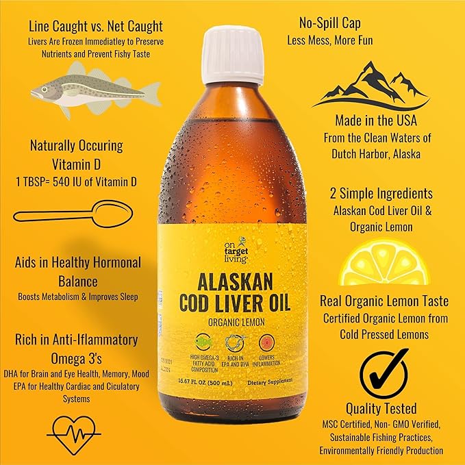 On Target Living Alaskan Cod Liver 16.67 oz (2-Pack) | 3 DHA/EPA