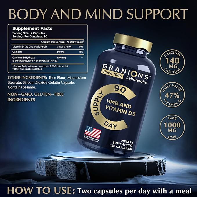 Vitamin D3 HMB Supplements 1000 MG 90 Servings