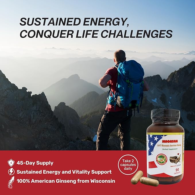 100% Pure Wisconsin American Ginseng Capsules 1000mg per 90 Capsules 45 Day