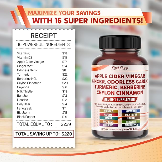Apple Cider Vinegar 9000mg Ginger 1000mg 600mg Turmeric 1000mg Berberine 600mg -