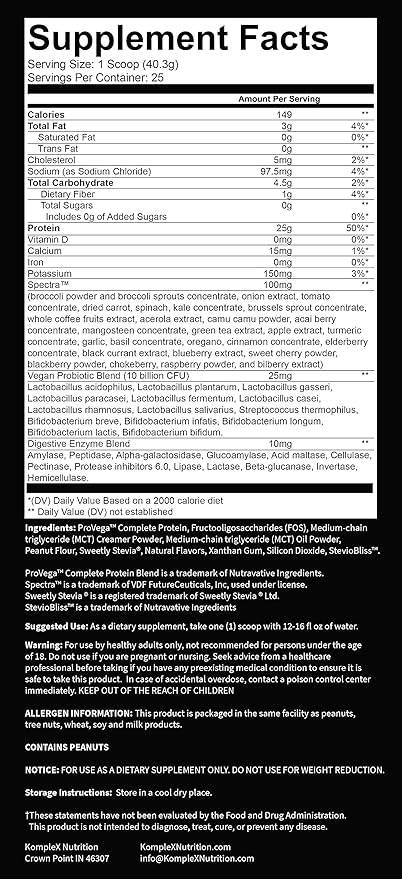 KompleX Nutrition Plant Based Protein Powder (25 Servings) 29 Natural