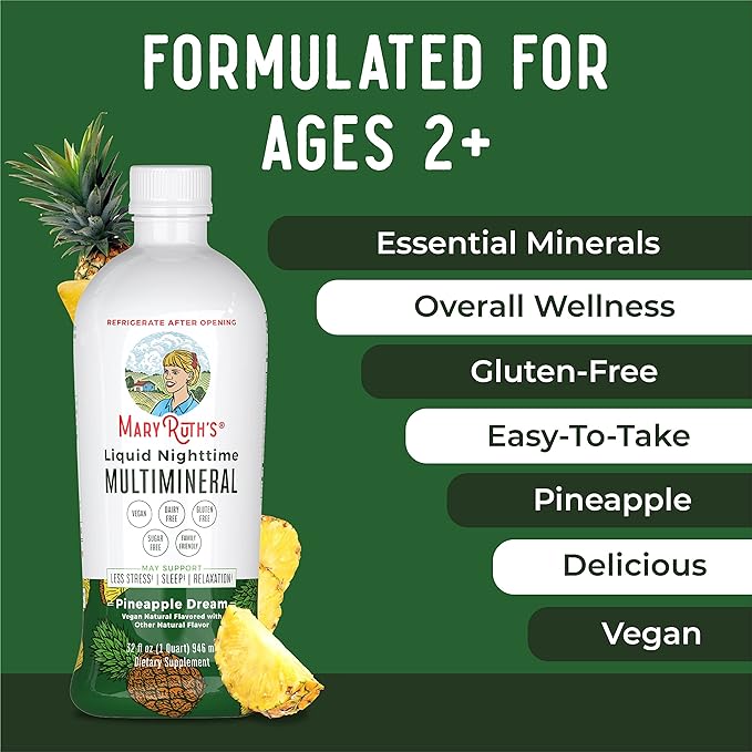 MaryRuth Organics Nighttime Liquid Multimineral Sleep 4 Flavors, 32 Servings 32 Fl
