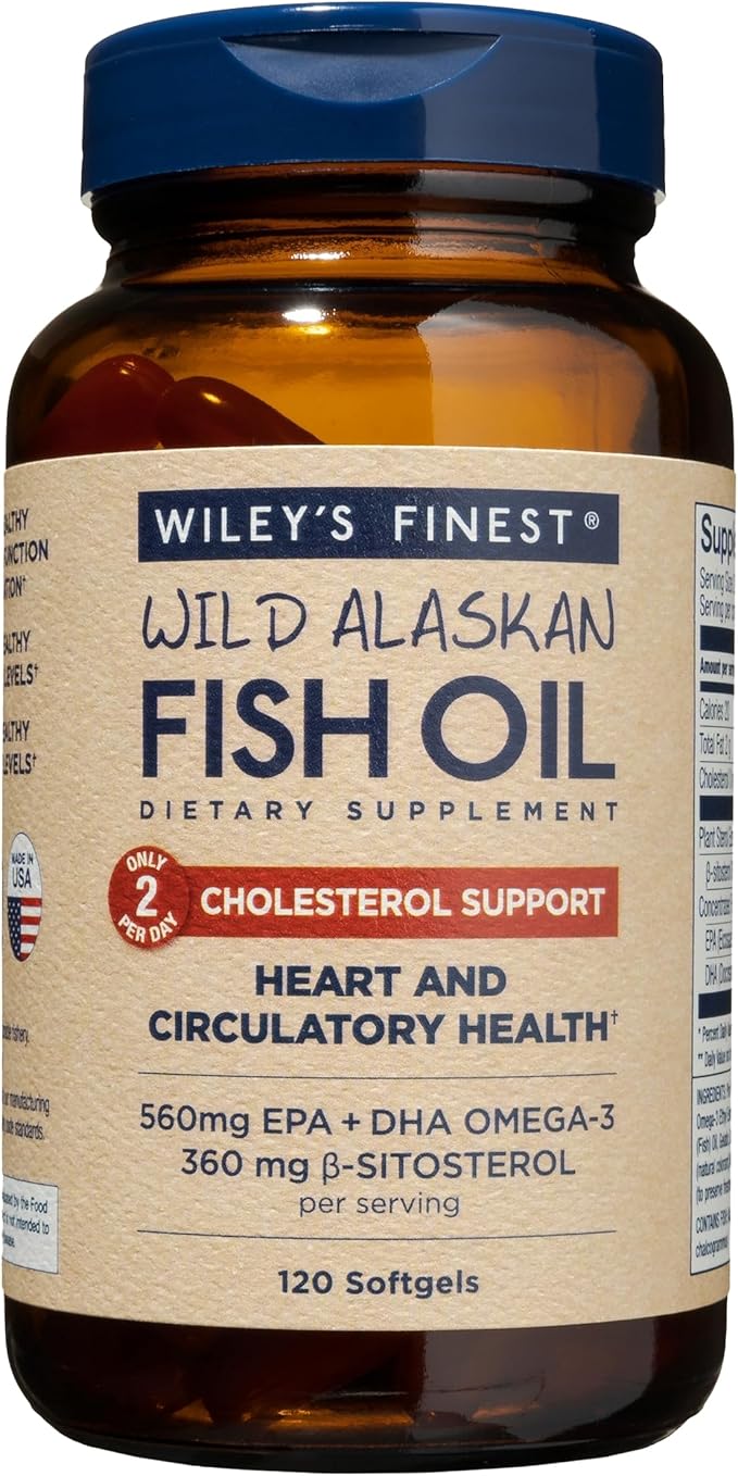 Wiley's Finest Wild Alaskan Fish Oil 560mg Omega-3s Omega-3s - 120 Softgels (60 Servings)
