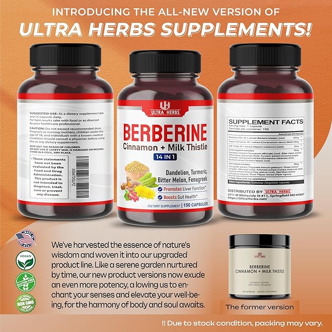 Premium Berberine 12,200MG with Cinnamon, Milk (150 Count 1))