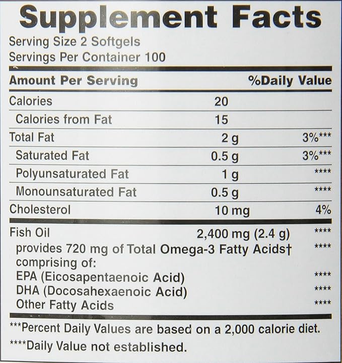 Nature's Bounty Fish Oil, Dietary Supplement 360mg Omega-3, Omega-3, Supports 1200mg, 200 200 Softgels 2)