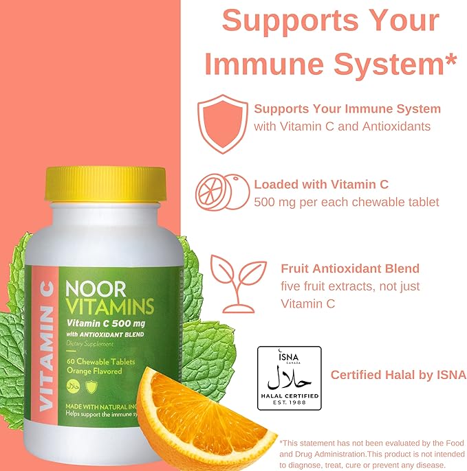 Noor Vitamins 500 MG Halal Vitamin 60 Orange 2 Month