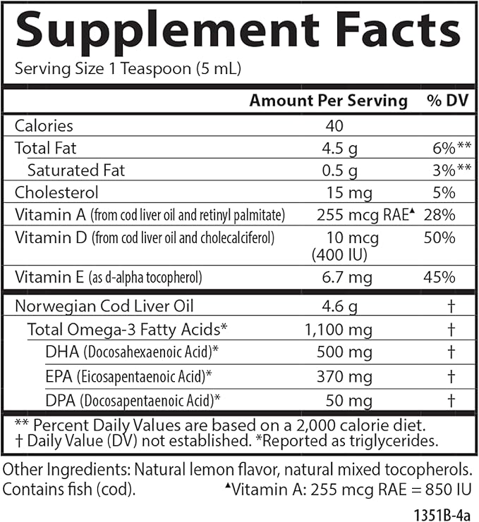 Carlson - Cod Liver Oil, 1100 Omega-3s, Liquid 250 ml