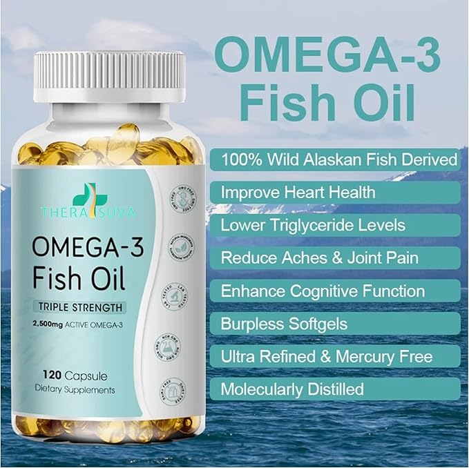 Triple Strength Wild Alaskan Omega-3 2500mg 1,300mg + 1,200mg, Supplement 120 Softgels 60 Day