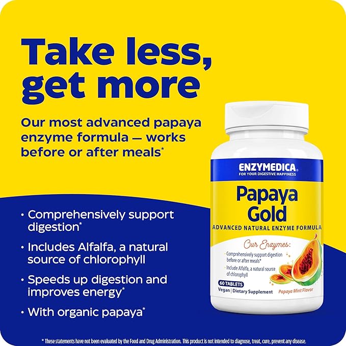 Enzymedica Papaya Gold, Advanced Digestive Enzymes 60 Chewable