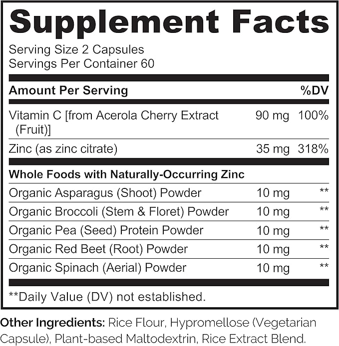NATURELO Vegan Zinc Immune Support Capsules 120 Capsules (2 Pack)